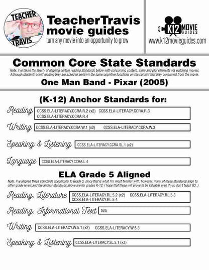 One Man Band (2005) - Pixar Short Video Guide | Questions | Worksheet | Google Form - CCSS