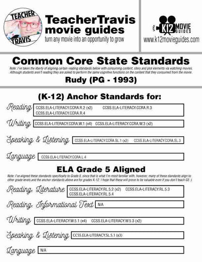 Rudy Movie Guide | Questions | Worksheet | Google Form (PG - 1993) CCSS Alignment