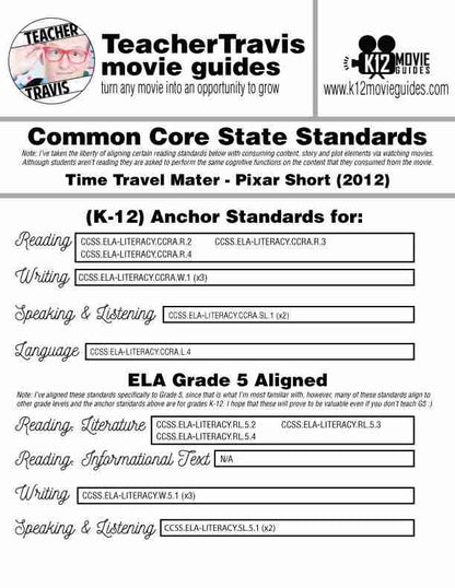 Time Travel Mater Pixar Short Video Guide | Questions | Worksheet (2012) CCSS