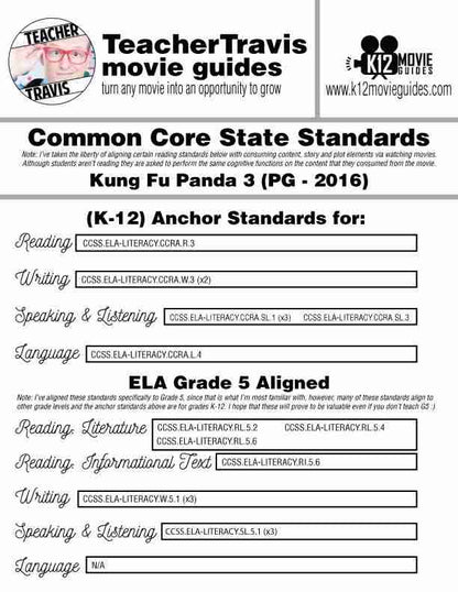 Kung Fu Panda 3 Movie Guide | Questions | Worksheet (PG - 2016) CCSS Alignment