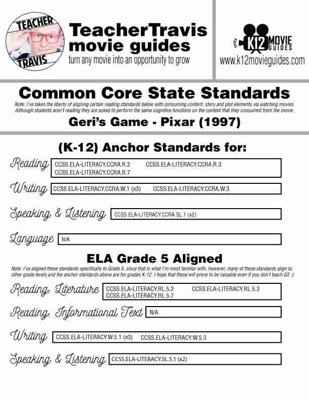 Geri's Game (1997) - Pixar Short Video Guide | Questions | Worksheet | Google | CCSS
