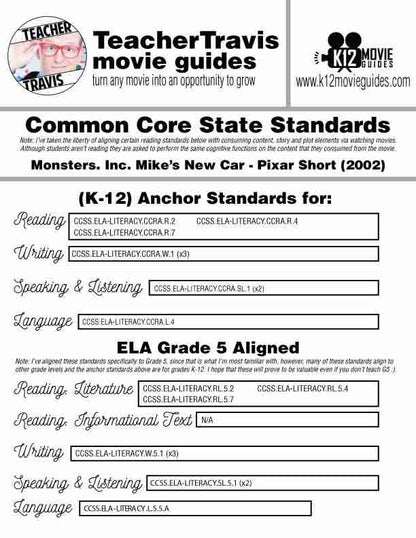 Monsters, Inc. Mike's New Car Pixar Short Video Guide | Questions | Worksheet | Google Form (2002) CCSS