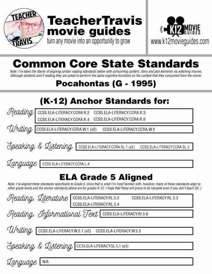 Pocahontas Movie Guide | Questions | Worksheet | Google Form (G - 1995) CCSS Alignment