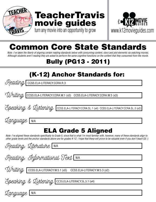 Bully Movie (Documentary) Guide in Spanish | Español (PG13 - 2011) CCSS