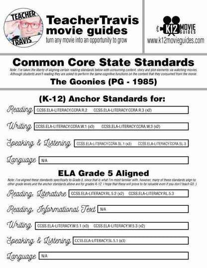The Goonies Movie Guide | Questions | Worksheet (PG - 1985) CCSS