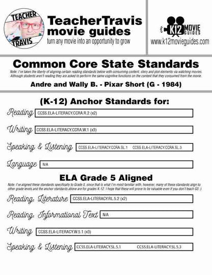 André and Wally B. Pixar Short Video Guide | Questions | Worksheet (G - 1984) CCSS