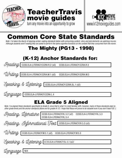 The Mighty Movie Guide | Questions | Worksheet (PG-13 - 1998) CCSS Alignment