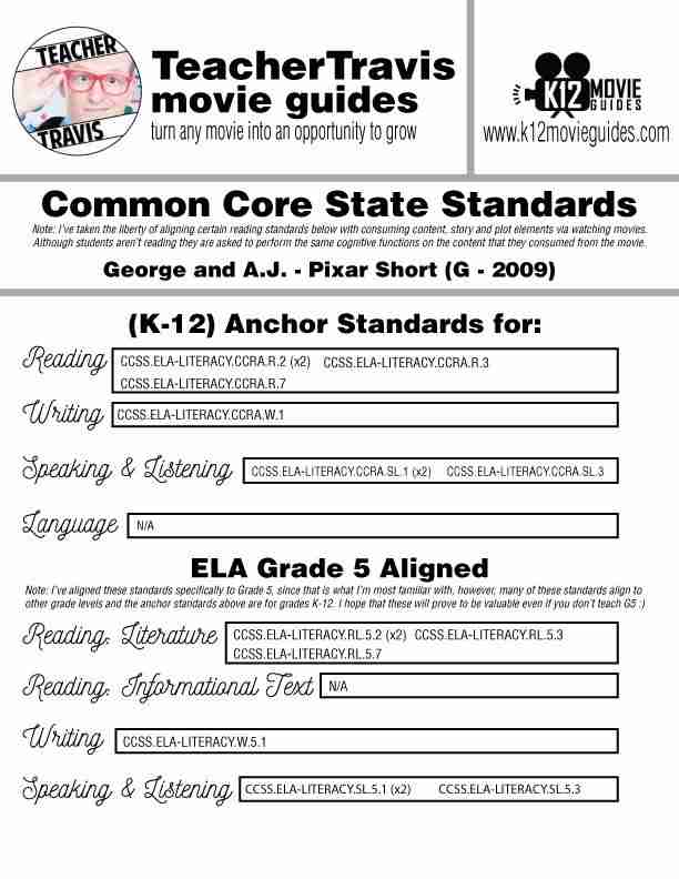 George and A.J. Pixar Short Video Guide | Questions | Worksheet | Google (2009) CCSS
