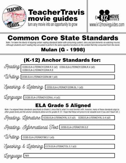 Mulan Movie Guide | Questions | Worksheet | Google Form (G - 1998) CCSS