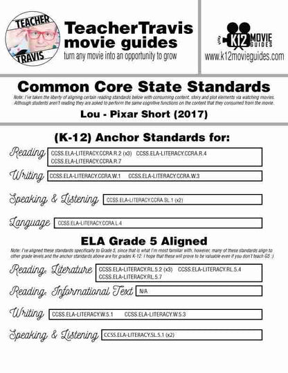 Lou Pixar Short Video Guide | Questions | Worksheet | Google Form (2017) CCSS