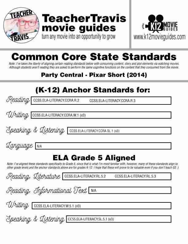 Party Central Pixar Short Video Guide | Questions | Worksheet (PG - 2014) CCSS