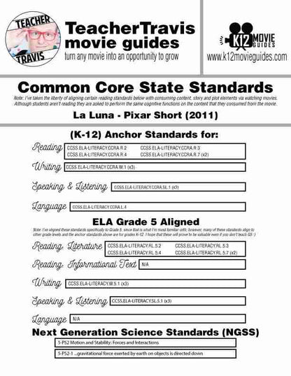 La Luna (2011) - Pixar Short Video Guide | Questions | Worksheet | Google Form | CCSS