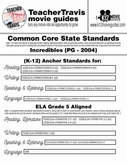 The Incredibles Movie Guide | Worksheet | Questions | Google (PG - 2004) CCSS