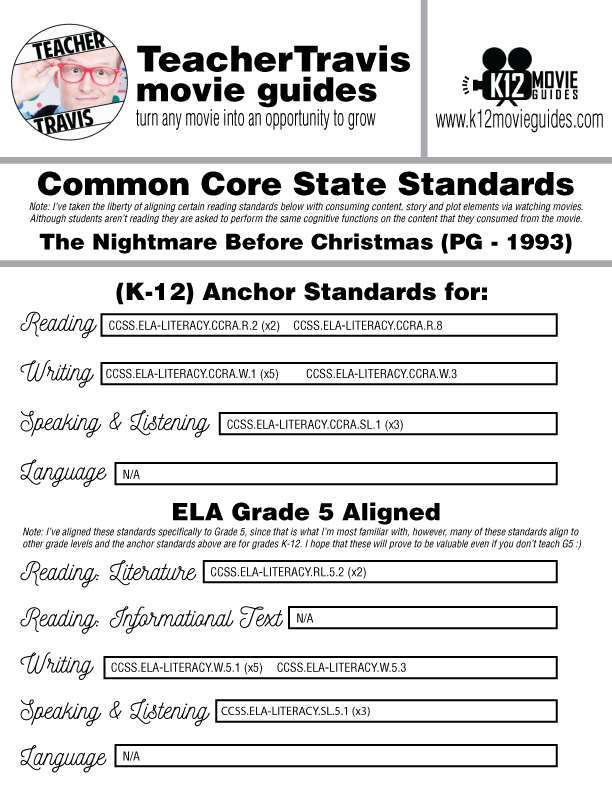 The Nightmare Before Christmas Movie Guide - Substitute Version (PG - 1993) CCSS
