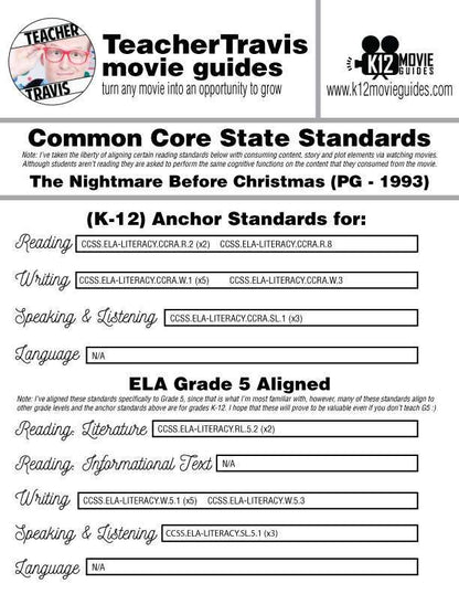 The Nightmare Before Christmas Movie Guide - Substitute Version (PG - 1993) CCSS