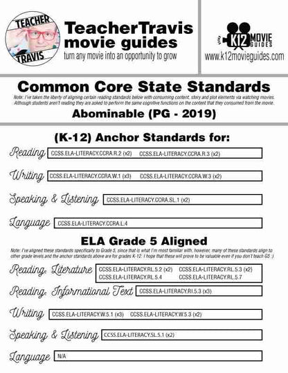 Abominable Movie Guide | Questions | Worksheet (PG - 2019) CCSS Alignment