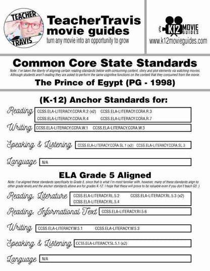 The Prince of Egypt Movie Guide | Questions | Worksheet (PG - 1998) CCSS Alignment