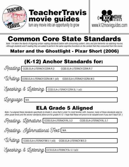 Mater and the Ghostlight Pixar Short Video Guide | Questions | Worksheet | Google Form (2006) CCSS