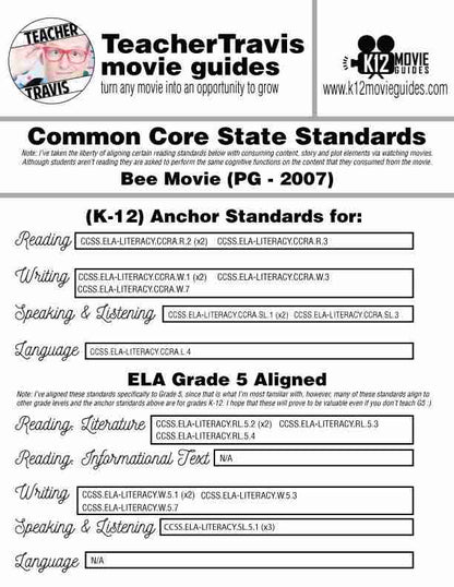 Bee Movie Movie Guide | Questions | Worksheet (PG - 2007) CCSS Alignment