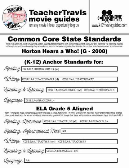 Horton Hears a Who! Movie Guide | Questions | Worksheet | Google Form (G - 2008) CCSS Alignment