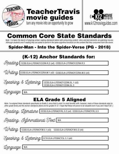 Spider-Man: Into the Spider-Verse Movie Guide | Worksheet (PG - 2018) CCSS Alignment