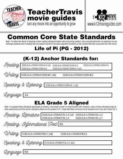 Life of Pi Movie Guide | Worksheet | Google Slides (PG - 2012) CCSS