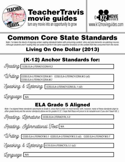 Living On One Dollar Movie Guide | Questions | Worksheet | Google Form (2013) CCSS Alignment