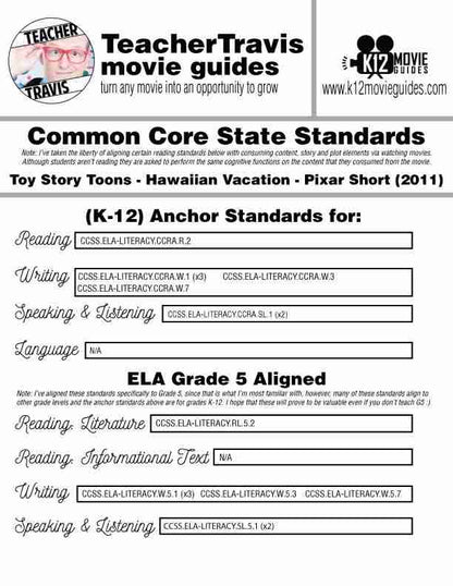 Toy Story Toons: Hawaiian Vacation Pixar Short Video Guide | Questions | Worksheet | Google (2011) CCSS