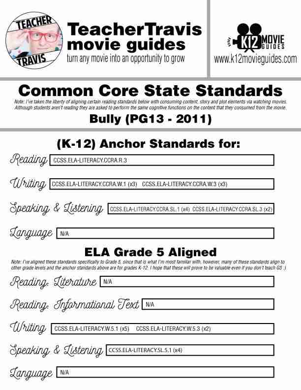 Bully Movie (Documentary) Guide | Questions | Worksheet (PG13 - 2011) CCSS Alignment