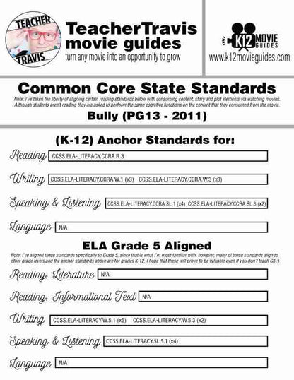 Bully Movie (Documentary) Guide | Questions | Worksheet (PG13 - 2011) CCSS Alignment