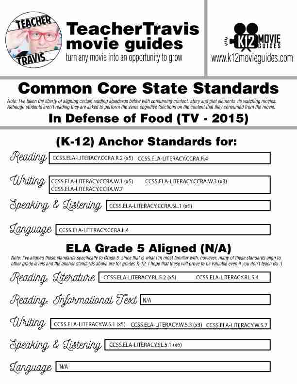 In Defense of Food Documentary Movie Guide | Worksheet | Questions (TV - 2015) CCSS