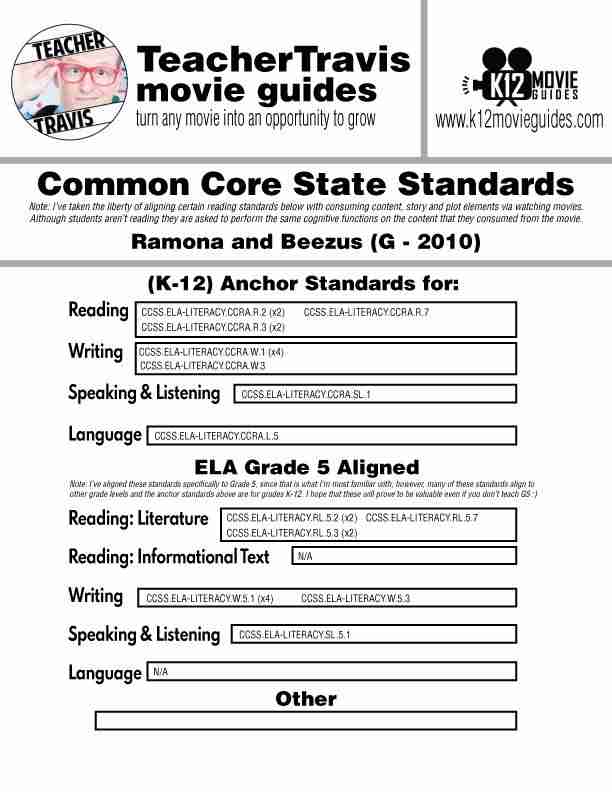 Ramona and Beezus Movie Guide | Worksheet | Questions (G - 2010) CCSS