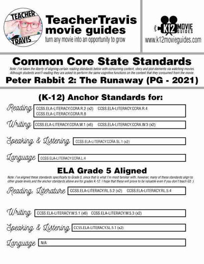 Peter Rabbit 2: The Runaway Movie Guide | Worksheet | Questions (PG - 2021) CCSS