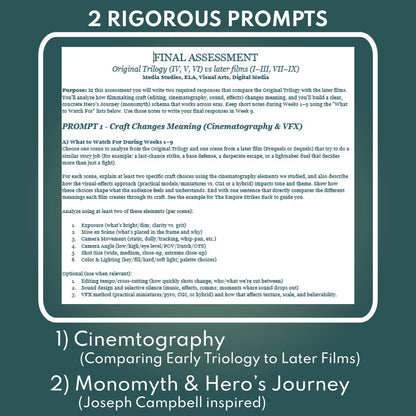 Star Wars Saga Assessment | Hero's Journey & Cinematography Focus (9 Weeks for Grades 9-12)