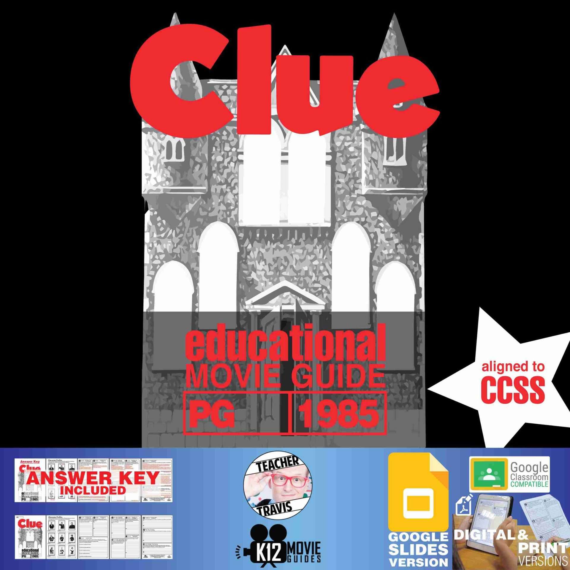 Clue Movie Guide | Worksheet | Character Analysis | Google Slides (PG - 1985) Cover