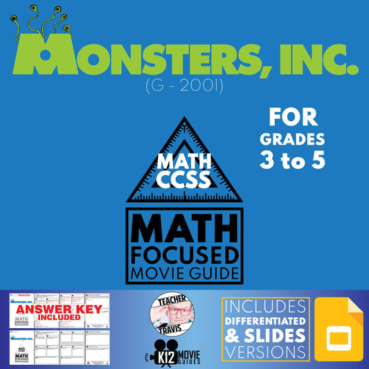Monsters Inc Math Movie Guide Questions G3 to 5 Cover