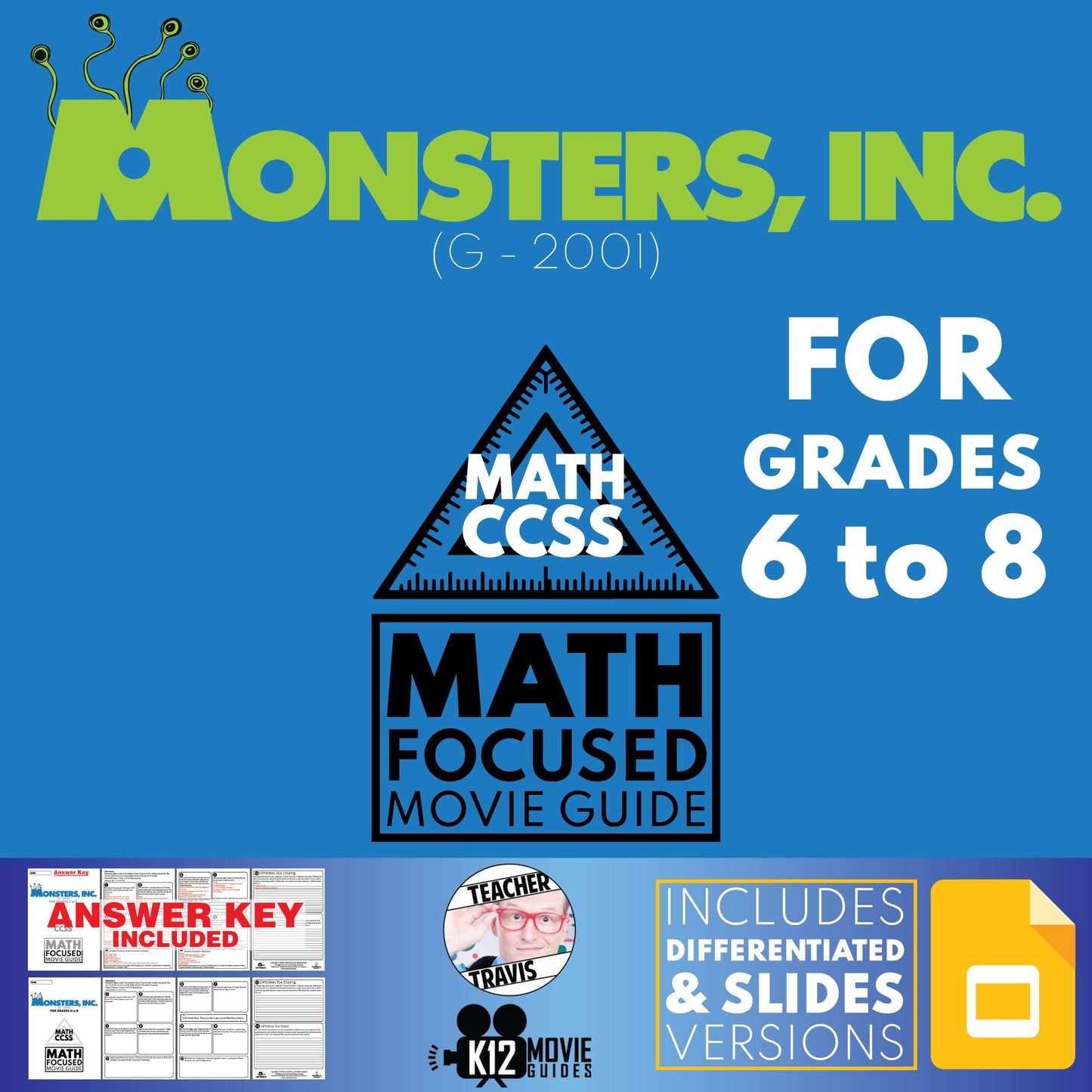 Monsters Inc Math Movie Guide Questions | Word Problems | Grades 6 to 8 Cover