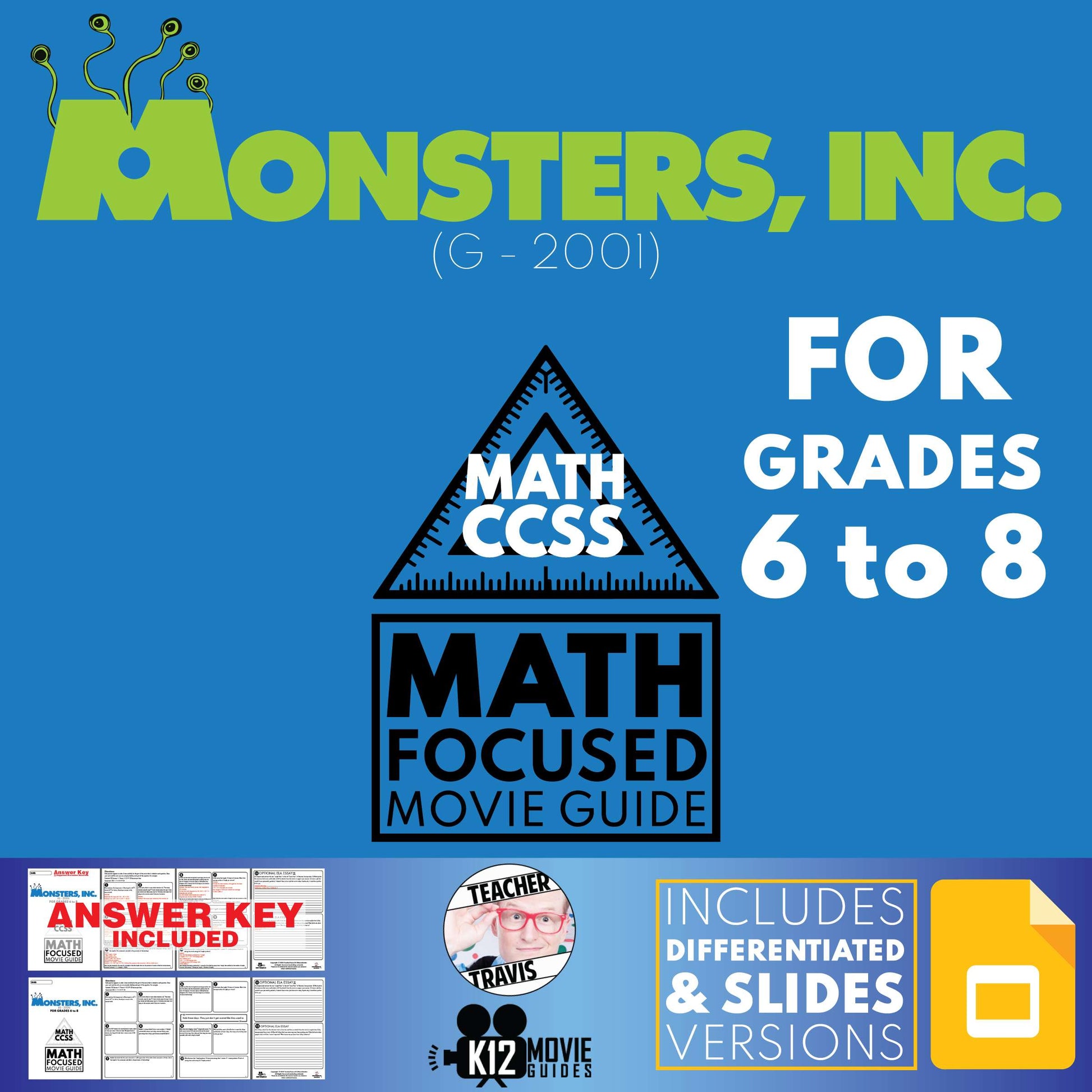 Monsters Inc Math Movie Guide Questions | Word Problems | Grades 6 to 8 Cover