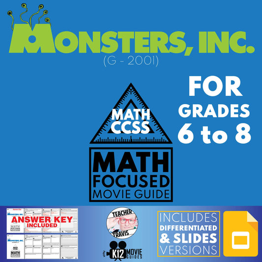 Monsters Inc Math Movie Guide Questions | Word Problems | Grades 6 to 8 Cover