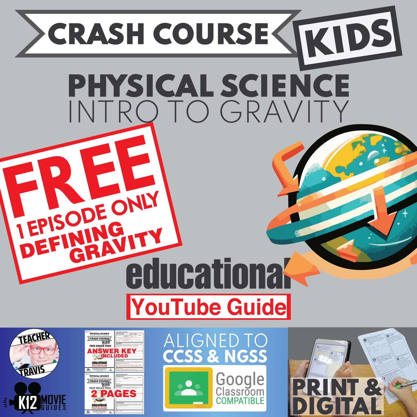 Free Crash Course Kids Physical Science - Defining Gravity YouTube Guide Cover