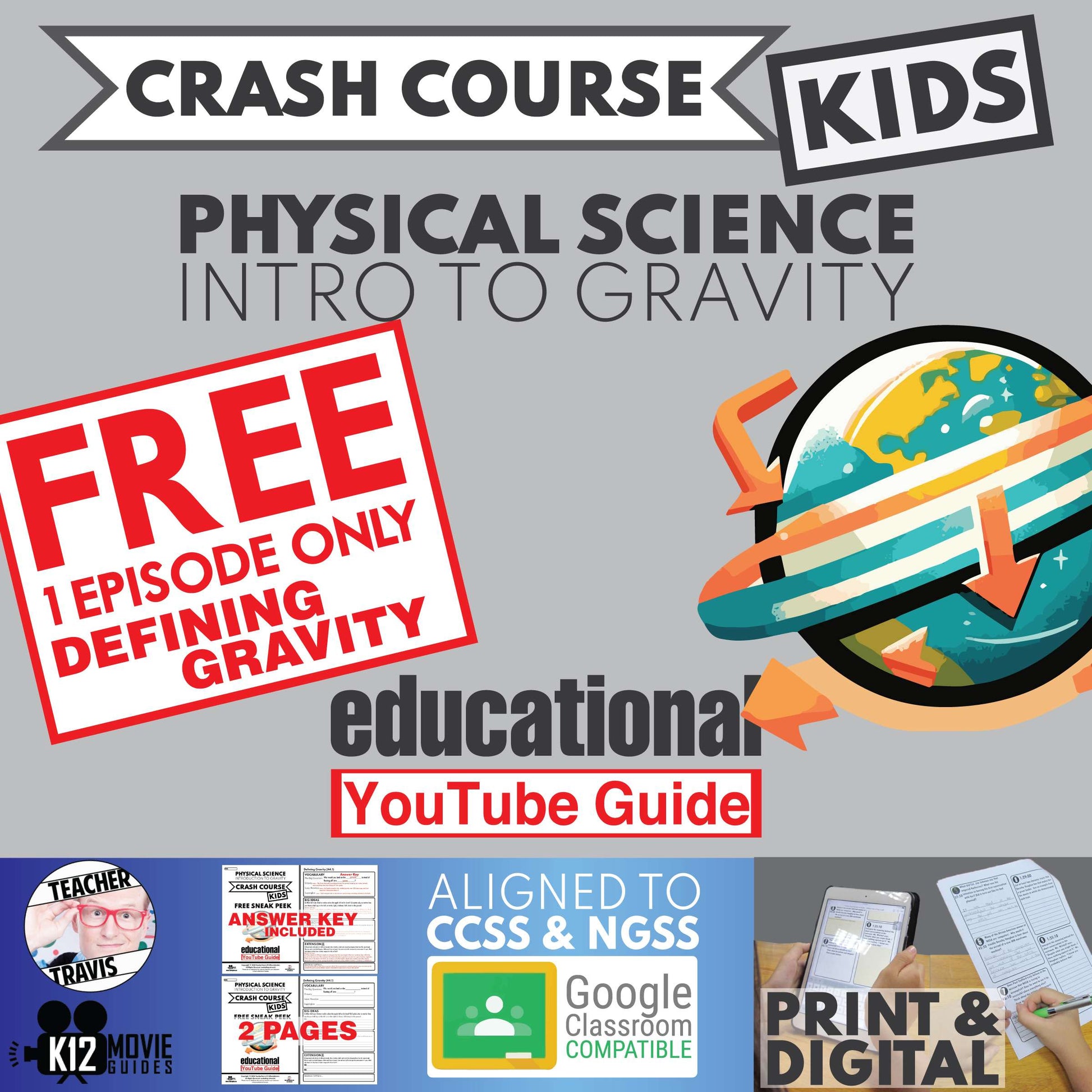 Free Crash Course Kids Physical Science - Defining Gravity YouTube Guide Cover