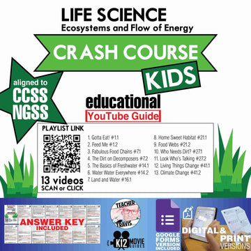 Crash Course Kids - Life Science Playlist Youtube Guide | Questions | Worksheet Cover