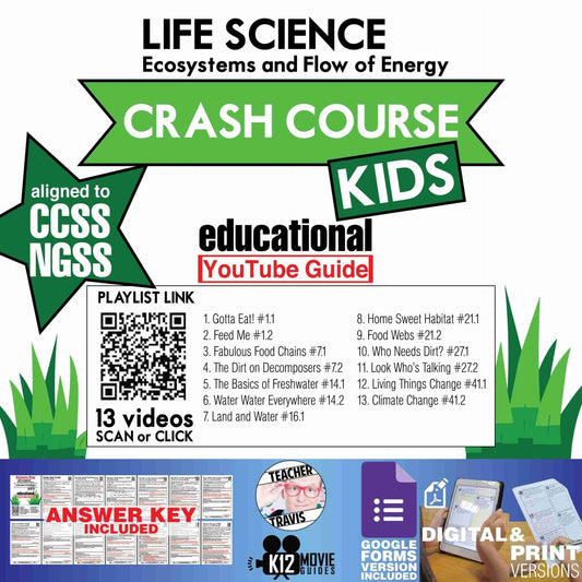 Crash Course Kids - Life Science Playlist Youtube Guide | Questions | Worksheet Cover