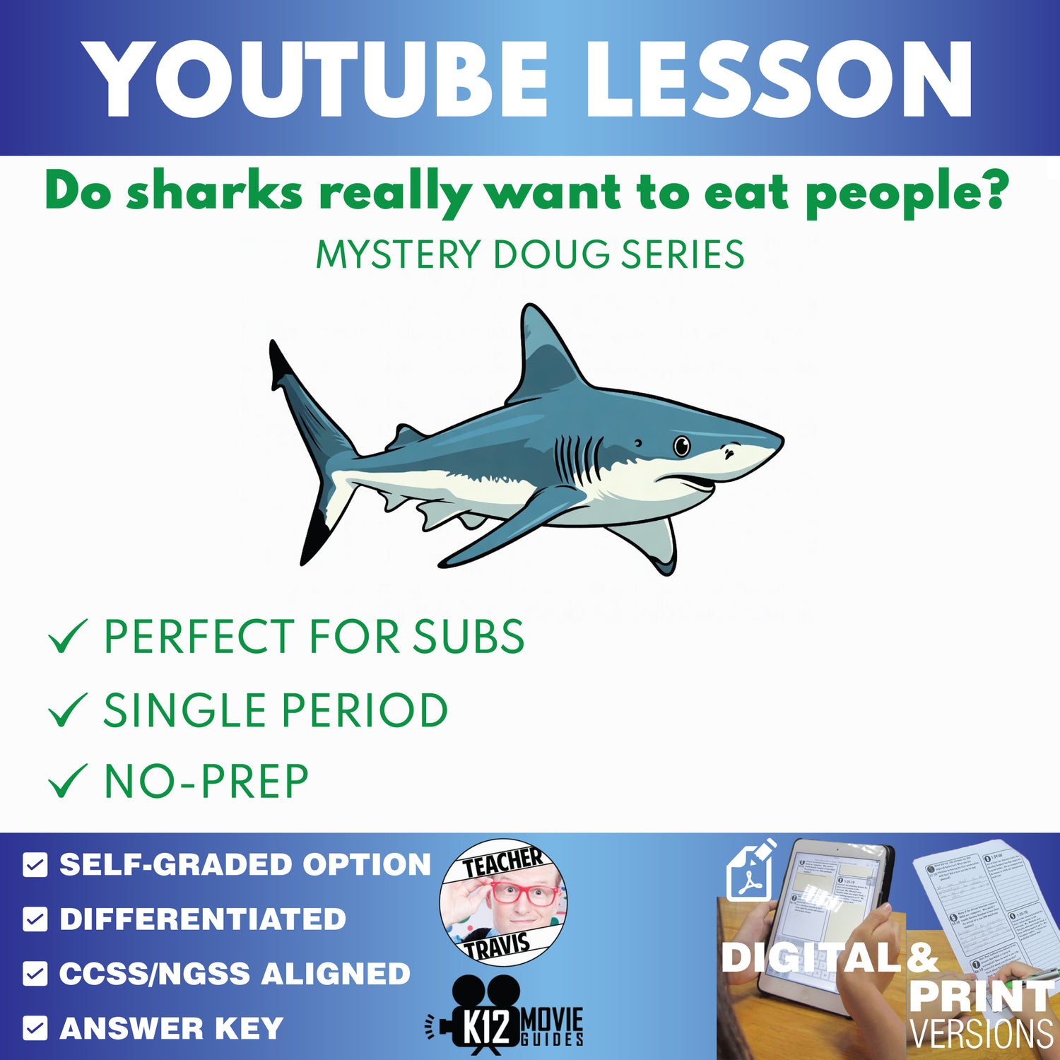 Mystery Doug - Do Sharks Really Want to Eat People - YouTube Video Lesson cover image