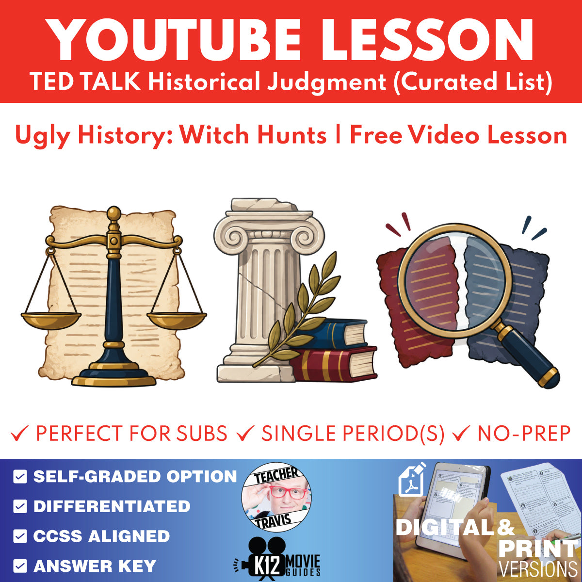 FREE TED Talk Historical Judgment Ugly History Witch Hunts video lesson cover for grades 9–12