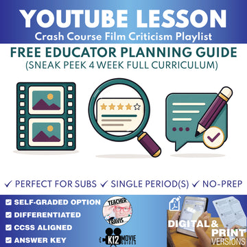 Free Crash Course Film Criticism educator planning guide cover for the 4-week grades 9–12 curriculum