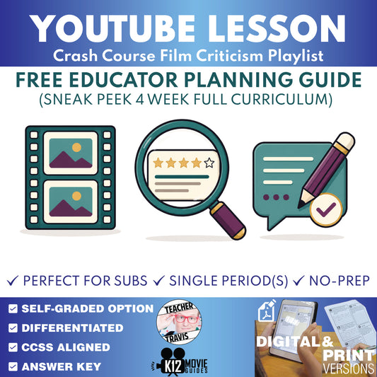Free Crash Course Film Criticism educator planning guide cover for the 4-week grades 9–12 curriculum
