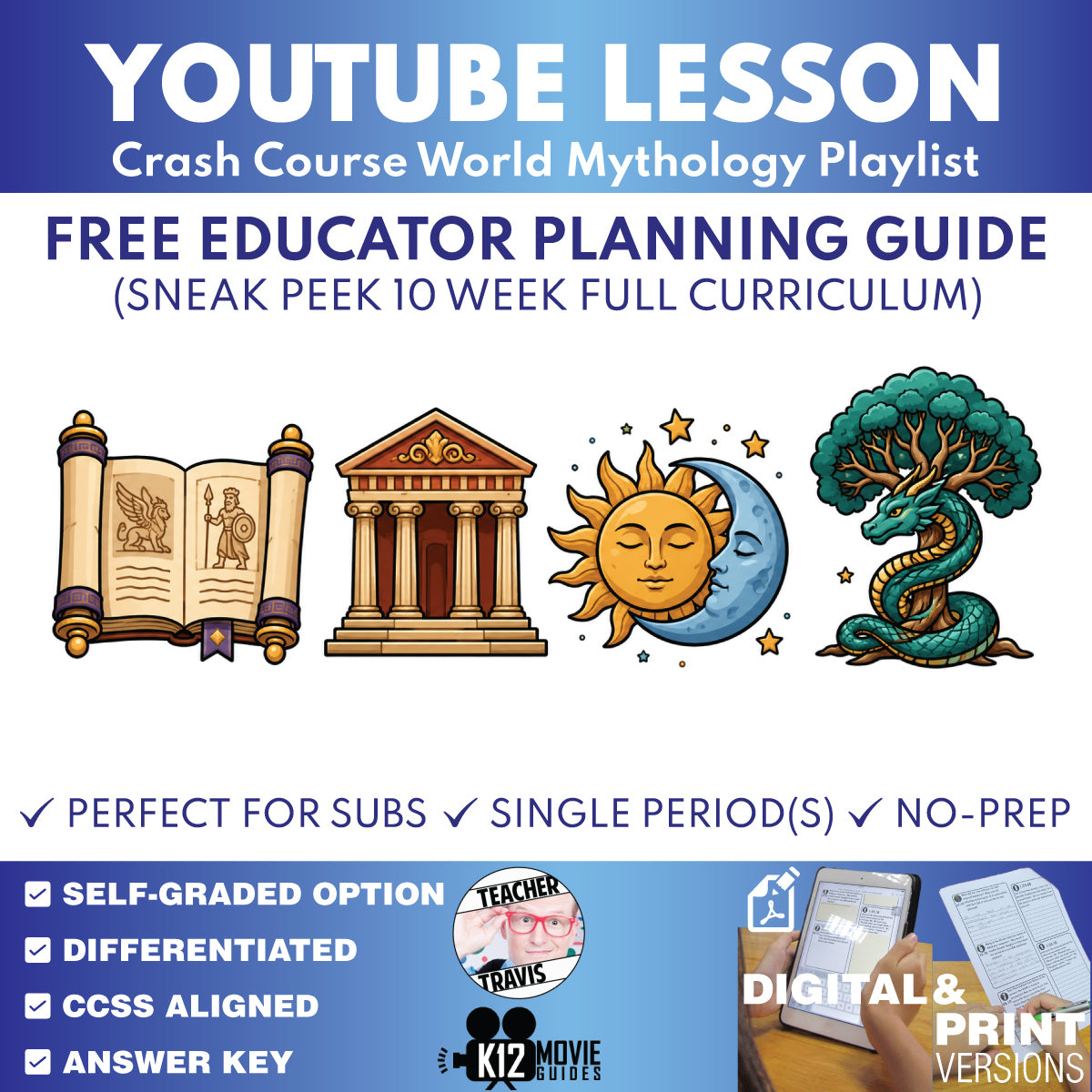 Free Crash Course World Mythology 10-week Educator Planning Guide cover for grades 8–12