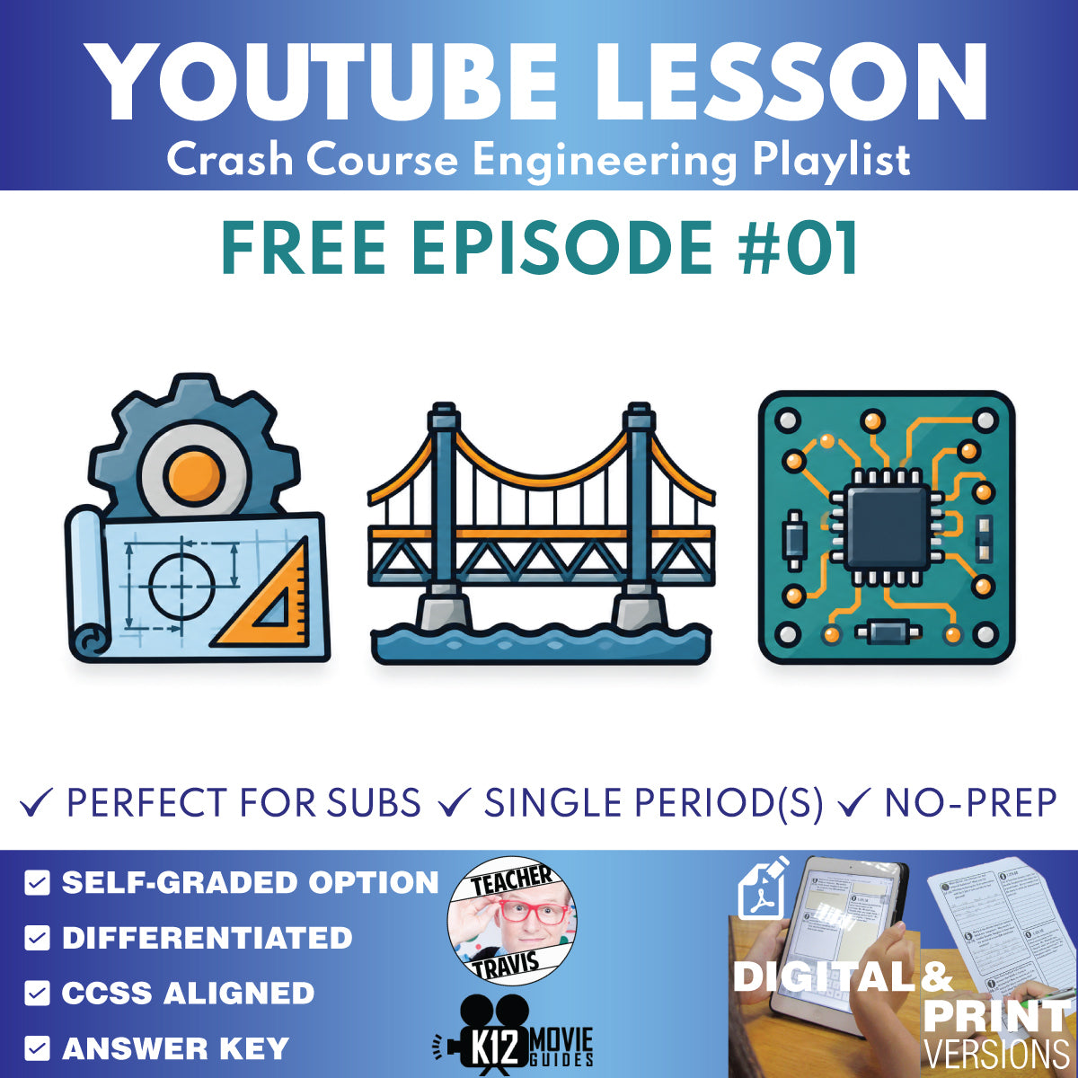 FREE Crash Course Engineering #1 What is Engineering video lesson cover for grades 9–12
