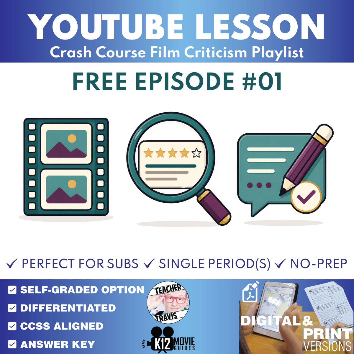 FREE Crash Course Film Criticism #1 Citizen Kane video lesson cover for grades 9–12
